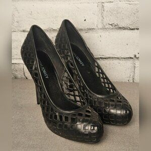 Cynthia Rowley Black Leather Cutout Platform Heels Size 7.5